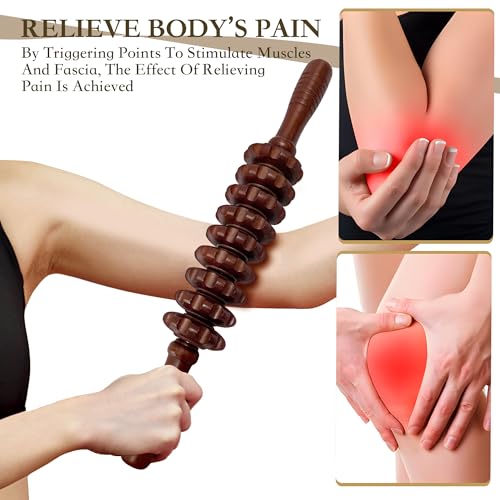 Wood Therapy Massage Stick, Wooden Cellulite Roller for Myofascial Trigger Points Relief, Lymphatic Drainage Massager for Body Sculpting, Muscle Tension Relief for Belly Legs Thighs