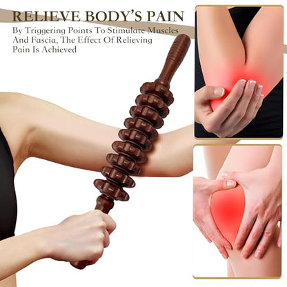 Wood Therapy Massage Stick, Wooden Cellulite Roller for Myofascial Trigger Points Relief, Lymphatic Drainage Massager for Body Sculpting, Muscle Tension Relief for Belly Legs Thighs