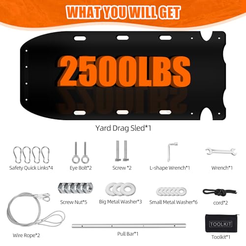 47” x 110” Yard Drag Sled with Pull Cables 1/8 HDPE Thickened Yard Sled Heavy Duty Multipurpose Yard Drag Mat for Hauling Debris, Construction Materials, Logs and Hunting Trophy - size: 47” x 110”