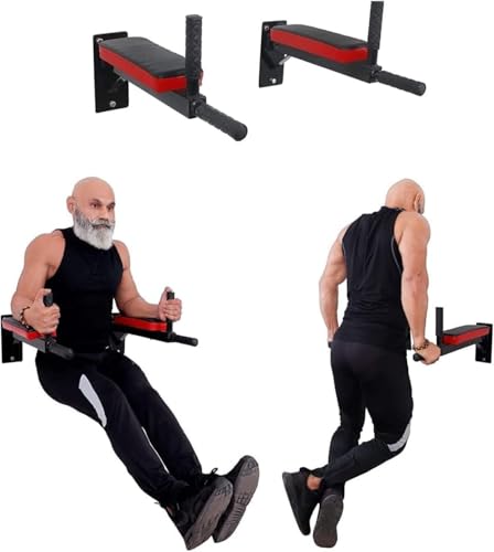 Heavy Duty Dips Bars - for Wall mounting, 4 Handle Bars with Padding on arms