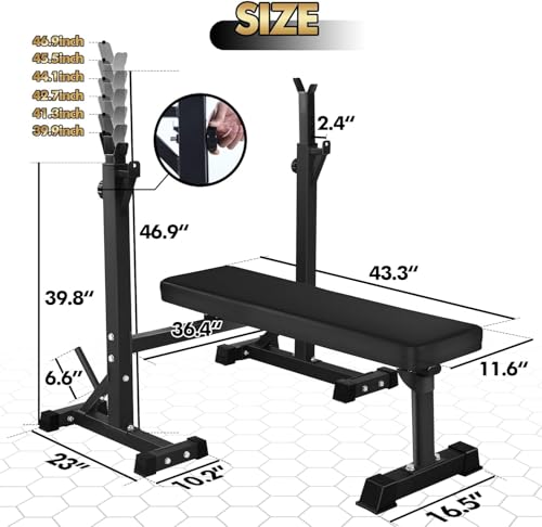 Bench Press, CANPA Olympic Weight Bench with Squat Rack Workout Bench Adjustable Barbell Rack Stand Strength Training Home Gym Multi-Function - color: dark black