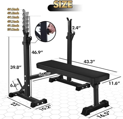 Bench Press, CANPA Olympic Weight Bench with Squat Rack Workout Bench Adjustable Barbell Rack Stand Strength Training Home Gym Multi-Function - color: dark black