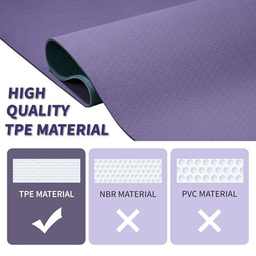 Non-Slip TPE Yoga Mat for Women & Men, 72"x24" Extra-Long Pilates Mats for Hot Yoga, HIIT, Floor Workouts, Lightweight Fitness Mat with Dual Grip