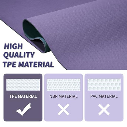 Non-Slip TPE Yoga Mat for Women & Men, 72"x24" Extra-Long Pilates Mats for Hot Yoga, HIIT, Floor Workouts, Lightweight Fitness Mat with Dual Grip