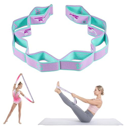 YUXIANLB Elastic Yoga Stretch Strap, 8-Loop Adjustable Stretching Gymnastic Resistance Band Fitness Equipment for Women Physical Flexible Therapy Ballet Dance Stuff Pilate Training Exercise Workout