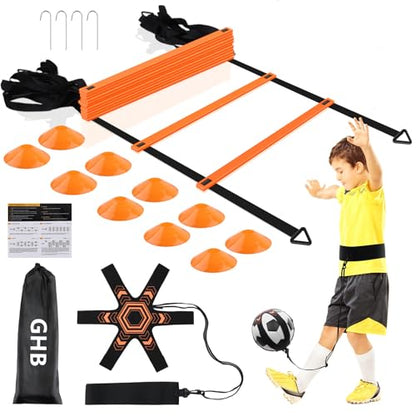 GHB Pro Agility Ladder Soccer Kick Trainer Set 20ft - color: Orange
