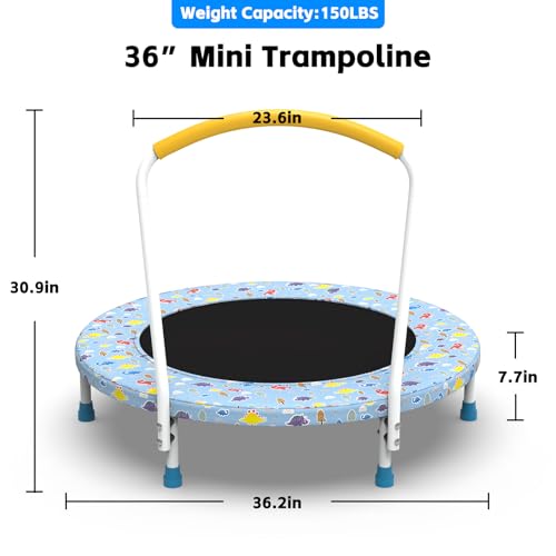 36" Trampoline for Kids, Mini Toddler Trampolines Indoor with Handle, No-Gap Safe Design for Boys Girls Ages 1-6, Indoor and Outdoor, Dark Blue