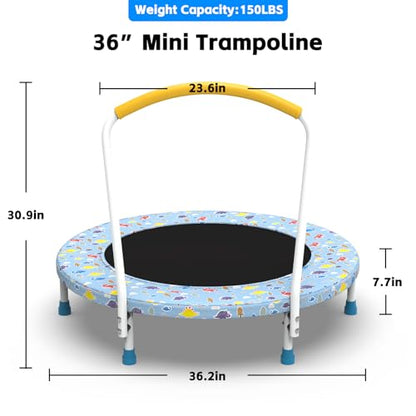 36" Trampoline for Kids, Mini Toddler Trampolines Indoor with Handle, No-Gap Safe Design for Boys Girls Ages 1-6, Indoor and Outdoor, Dark Blue