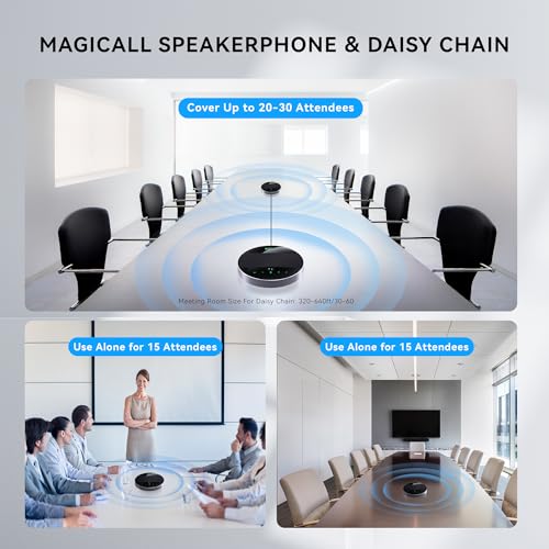 Tenveo MagiCall-EX Bluetooth Conference Speakerphone, Daisy Chain Expandable for up to 30 Attendees, 360° Voice Pickup, AI Noise Cancelling, USB/Bluetooth Wireless Speaker for Meetings & Large Rooms - color: Cosmic Black