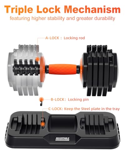 2026 Upgrade Adjustable Dumbbell Set 25lb/50lb, Small Increment in 3-6lb, 1 Hand Quick-Dial, 10-in-1 Adjustable Dumbbells with Tray, Anti-Slip Grip for Home Gym HIIT Strength Training - color: 25LB Pair