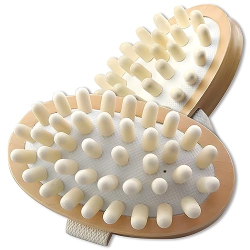 2 Pack Natural Wooden Anti Cellulite Massager Wood Hand-Held Massager Body Brush Muscle Relax Sauna Spa Head Massage Brush
