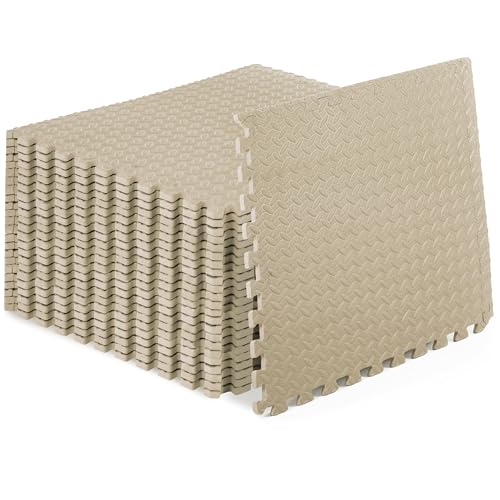 ProsourceFit Exercise Puzzle Mat 1/2-inch, EVA Interlocking Foam Floor Tiles for Home Gym, Workout Equipment, Kids Play Areas, Beige, 96 Sq Ft - 24 Tiles - color: Beige, size: 24 Pack (96 SQ FT)