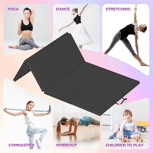 Folding Gymnastics Mat, 6x3Ft/6x2Ft Thick Portable Exercise and Tumbling Pad for Home Gym, Pilates, Aerobics and Martial Arts, 4-Panel Folding Floor Mat - size: 4-fold 6x2Ft