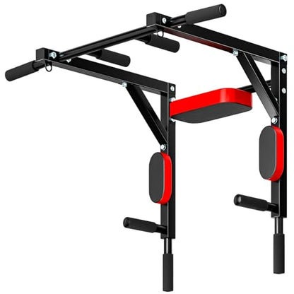 Wall Mounted Pull Up Bar Dip Station, Heavy Duty Chin Up bar Multifunctional Dip Station for Indoor Home Gym Workout, Wall Punching Power Tower Set Fitness Equipment, Supports to 440Lbs