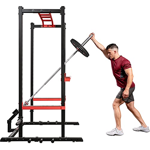 Sunny Health & Fitness Power Cage Squat Rack Upgrade Attachments, Dip Bar, Plate Bar Holder, Belt Squat, J Hook, Lat, Adapter, U Ring, Pull Up Bar, Landmine, Captain's Chair, Tricep Rope For Home Gym - style: Landmine