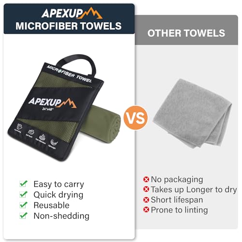 Microfiber Travel Towel, Ultra Absorbent Quick Dry Towels, Lightweight Gym Sports Camping Towel for Workout, Yoga, Beach, Shower, Swimming (Combo, Army Green)