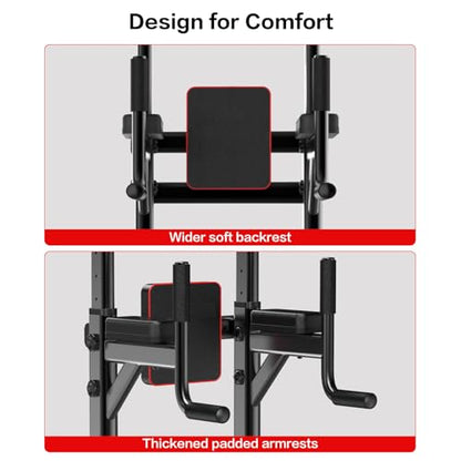 Power Tower Height Adjustable 59”-90” Dip Station Pull Up Bar Multi-Function for Home Gym Fitness Workout Exercise Equipment Strength Training