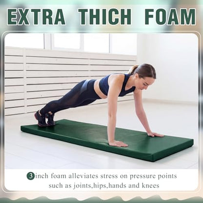 Lyrow 3 Inch 72"x 24" Thick Foldable Yoga Mat with Carry Strap, Non-slip Portable Foam Gym Mat for Yoga, Pilates and Stretching - color: Dark Green