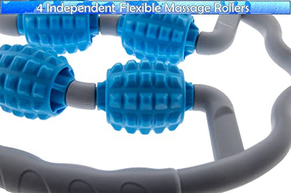 5 STAR SUPER DEALS Quad Roller Massage Stick- U Shaped 360° Deep Massage Ball Tool to Relieve Arm, Leg, Neck Muscle Soreness Stiffness and Tight Muscles (Purple)