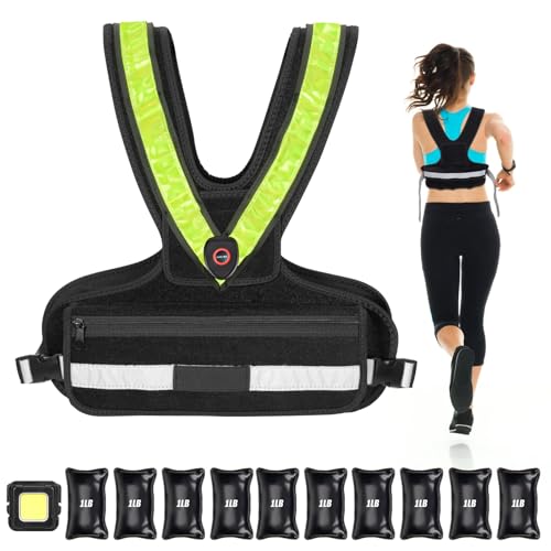Weighted Vest for Women Men, Sport Running Weighted Vest with Reflective Strips and LED Flashing Sash, 10lbs/20lbs Weight Vest for Strength Training and Workout - size: 10LBS