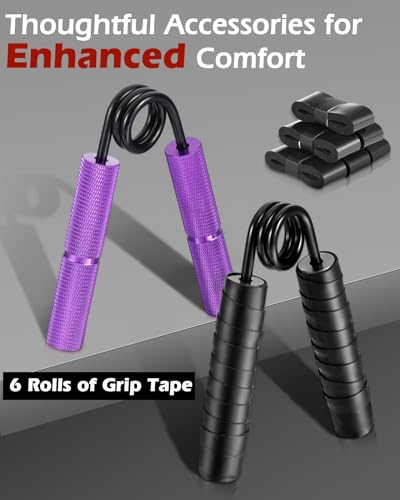 Grip Strength Trainer, 6 Pack Grip Strength Trainer Set (50-350LB), No Slip Hand Grip Strengthener, Wrist Forearm Strengthener with Grip Tape for Strength Training, Exercise, Injury Recovery - color: Purple+Silver+Gold+Blue+Black+Red (50-200 LBS)