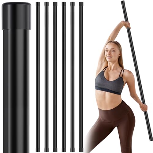 Hiboom 6/9 Pcs 5ft Yoga Stick Natural Bamboo Black Exercise Stick with Non-Slip Rubber Ends Stretching Tool Posture Corrector Stretch Tool for Flexibility, Workout, Balance Fitness - color: Black