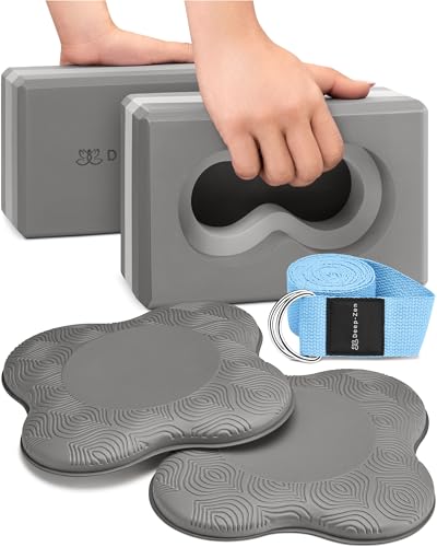 Deep-Zen® Yoga Blocks Wrist Support; Yoga Blocks 2 Pack with Knee Pads and Strap to Put Less Weight on Wrists; Durable, Versatile Yoga Brick Exercise Block Set, Blocks Yoga - color: Grey