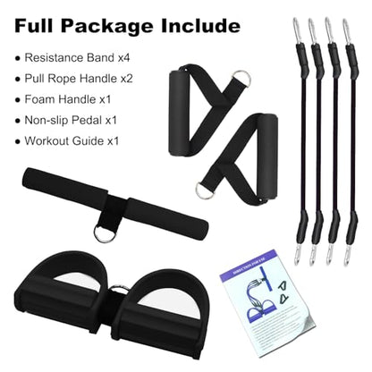 Pedal Resistance Band, 4-Tube Elastic Pull Rope, Sit-up Equipment, Yoga Strap Bodybuilding Expander, Exercise Bands, Fitness Equipment for Abdomen, Waist, Arm, Leg Stretching Slimming Training - color: Black