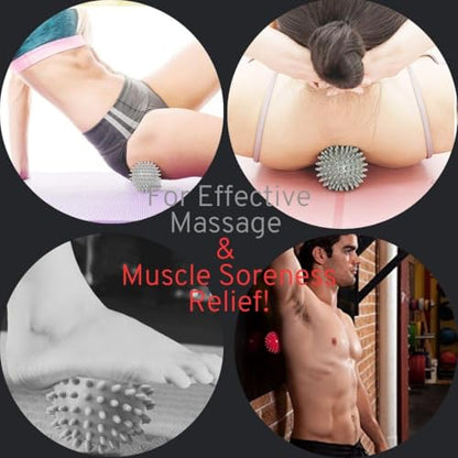 Plantar Fasciitis Foot Massage Ball for Pain Relief - Firm & Spikey Set of 2 - Spiky Reflexology, Neck, Trigger Point Therapy, Myofascial Pain Massage On Sore Muscles - Manual Massager for Back, Feet