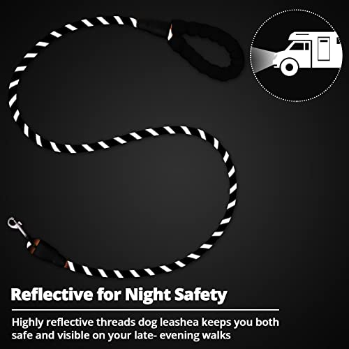 Rope Dog Leash 3 FT: Heavy Duty Leashes with Swivel Lockable Hook Reflective Threads Bungee and Padded Handle - Dog Lead for Large Small Medium Dogs Outside Walking Hiking Black - color: Black, size: 3ft*1/2''