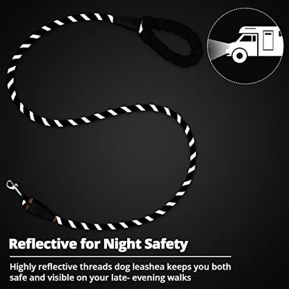 Rope Dog Leash 5 FT: Heavy Duty Leashes with Swivel Lockable Hook Reflective Threads Bungee and Padded Handle - Dog Lead for Large Small Medium Dogs Outside Walking Hiking Black - color: Black, size: 5ft*1/2''