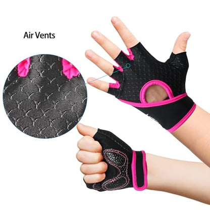 Luwint Kids Workout Gloves, Ventilated Grip Exercise Gloves for Boys and Girls Weightlifting Hanging Gym, Children 3-12 Years