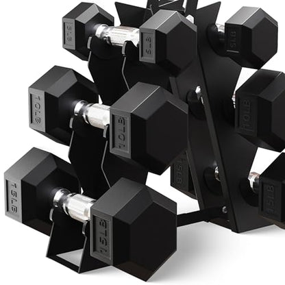 BalanceFrom Premium Rubber Encased Hex Dumbbell Sets, 46LBS Set, 60LBS Set, 100LBS Set - style: 3-Pair Set with A-Rack: 46 lbs