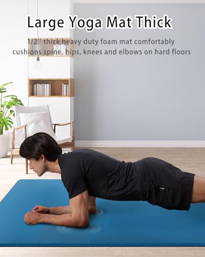 YR Large Yoga Mat for Men Thick Exercise Mat 76"x35" 15mm Foam Mat - color: Blue