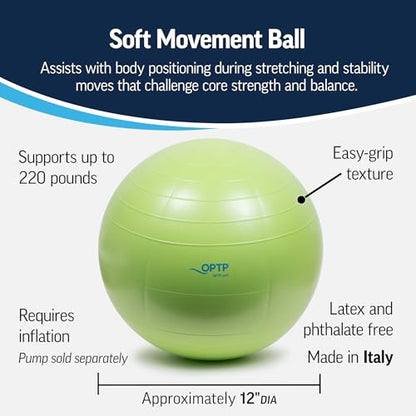OPTP Soft Movement Ball - 12 Inch Exercise and Pilates Ball for Yoga and Core Stability, Soft Inflatable Physical Therapy Balls Featuring Easy-Grip Texture