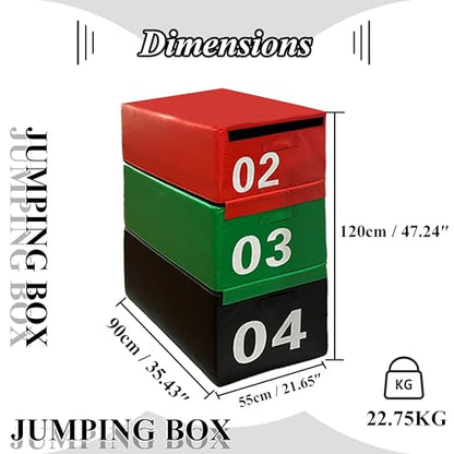 4 in 1 Foam Plyometric Box, Adjustable Height Soft Foam Jump Box Set, Non-Slip, Durable, Easy-to-Clean Soft training box, Suitable for Gyms, Home, Jumping, etc.(Size:02+03+04（90*55*120cm）) - size: 02+03+04（90*55*120cm）