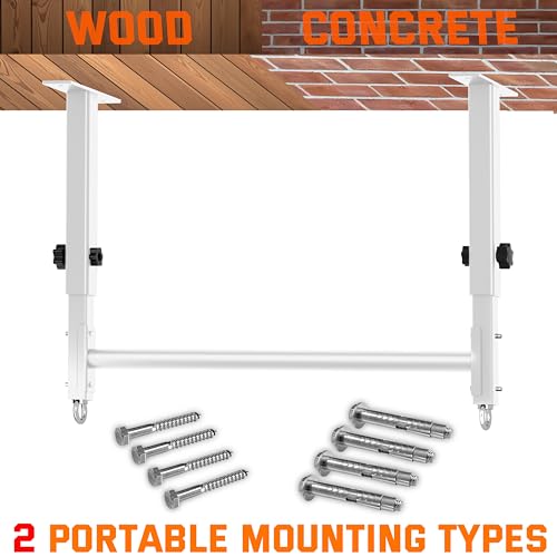 48" Ceiling Mount Pull Up Bar, Heavy Duty Multi-Grip Rafter Chin Up Bar for Garage/Basement/Backyard Ceiling Beam, Adjustable Height&Supports to 650 Lbs (White)