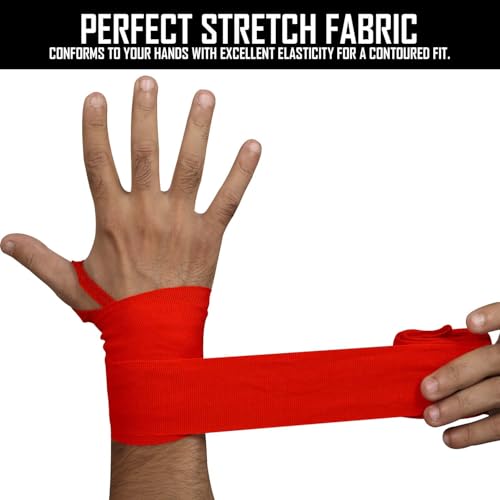 MCD Boxing Wraps for Men & Women 4.5m/180” Boxing Hand Wraps for Bᴏxing Gloves with Thumb Loop Muay Thai Hand Wrаps Semi-Elastic Wrist Wrаps Bᴏxing Wrap for MMA, Muay Thai & Martial Arts Training - color: Red