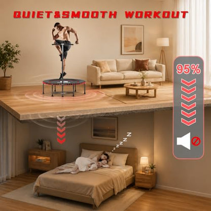 40/48" Low-Impact Rebounder Trampoline for Adults with Bungee, 450/550LBS Quiet Mini Exercise Trampoline with Adjustable U/T-Shaped Foam Handle Bar, Fitness Equipment for Indoor/Gym Workout - size: 48 inch, style: T-Bar
