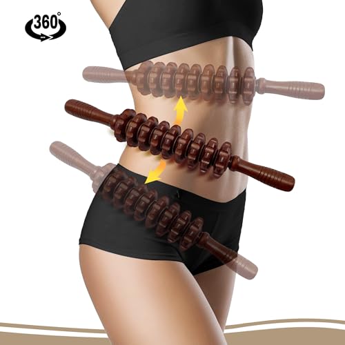 Wood Therapy Massage Stick, Wooden Cellulite Roller for Myofascial Trigger Points Relief, Lymphatic Drainage Massager for Body Sculpting, Muscle Tension Relief for Belly Legs Thighs