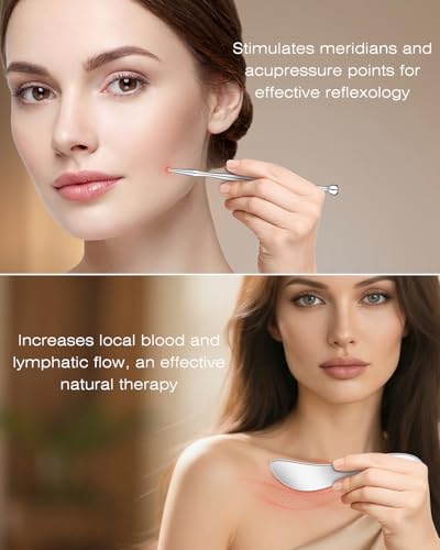 2 in 1 Acupressure Pen and Scraper Set, Stainless Steel Muscle Scraper Tool, Body Gua sha Tool for Physical Therapy, Deep Tissue Massage, Myofascial Release Tool