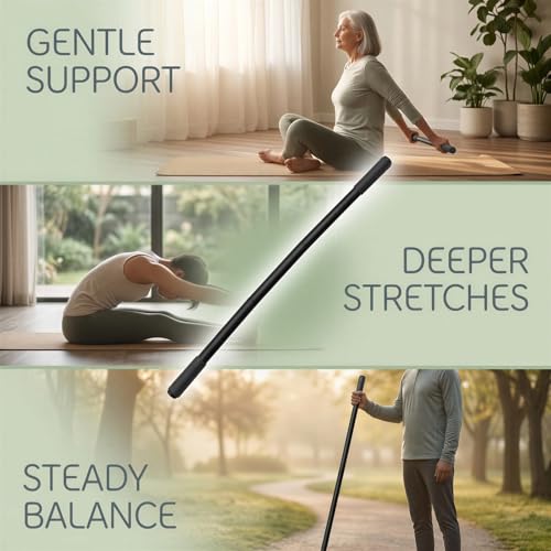 Yoga Stick, 5 ft Aluminum Adjustable Stretching Bar with Comfortable Foam Handles, Portable Fitness Pole for Physical Rehabilitation, Body Shaping, Flexibility, Mobility and Balance Training