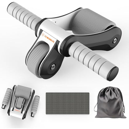 Portable Ab Roller Wheel with Knee Pad & Storage Bag, Foldable Design Quiet Wheels with Smooth Bearings, At Home Gym Travel for Strength Training