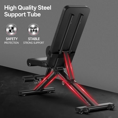 PASYOU Adjustable Weight Bench, 660LB Capacity Foldable Workout Bench, Incline Flat Bench Press for Home Gym, Dual-Frame Strength Training Bench, No Assembly Required, Wider Seat - color: Blue
