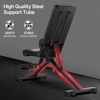PASYOU Adjustable Weight Bench, 660LB Capacity Foldable Workout Bench, Incline Flat Bench Press for Home Gym, Dual-Frame Strength Training Bench, No Assembly Required, Wider Seat - color: Blue