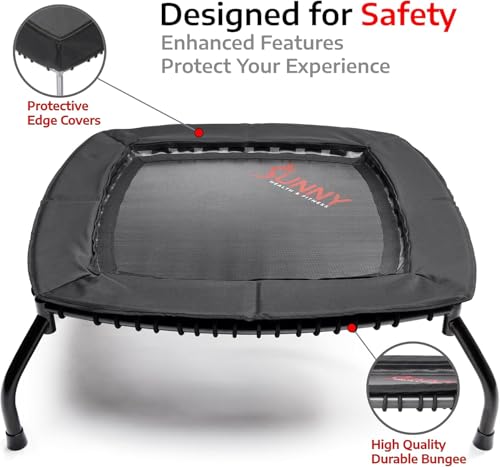 Sunny Health & Fitness Springless Mini Fitness Trampoline – Premium Adjustable Bungee-Style Indoor/Outdoor Exercise Rebounder for Quieter and Safer Workouts