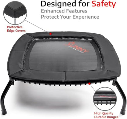 Sunny Health & Fitness Springless Mini Fitness Trampoline – Premium Adjustable Bungee-Style Indoor/Outdoor Exercise Rebounder for Quieter and Safer Workouts