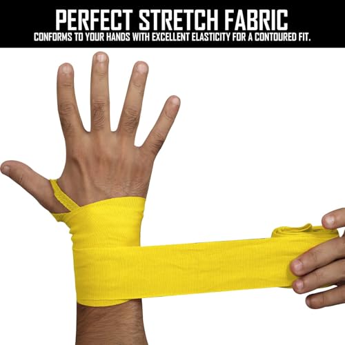 MCD Boxing Wraps for Men & Women 4.5m/180” Boxing Hand Wraps for Bᴏxing Gloves with Thumb Loop Muay Thai Hand Wrаps Semi-Elastic Wrist Wrаps Bᴏxing Wrap for MMA, Muay Thai & Martial Arts Training - color: Yellow