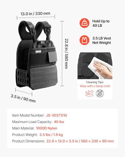 VEVOR Adjustable Weighted Vest, 4-10lbs/20-32lbs/24-40lbs/40lbs Comfortable X-Shape Body Weight Vest Set with 6/8 Weight Packs and Reflective Stripe, for Men Women, Workout Equipment for Strength Training Running Jogging - size: 40 lbs
