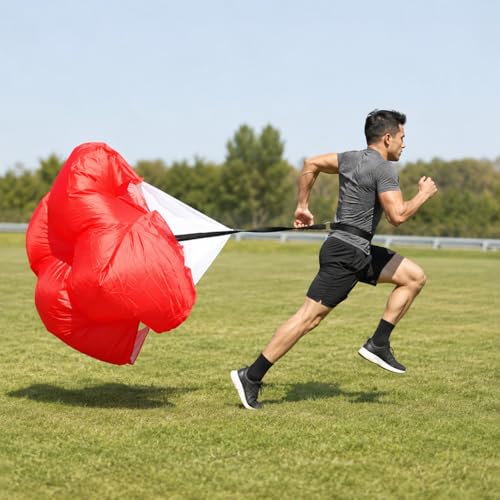 Red Parachute for Sprint Training, Running Resistance Parachute Speed Training Equipment, Oxford Material Athletic Gear